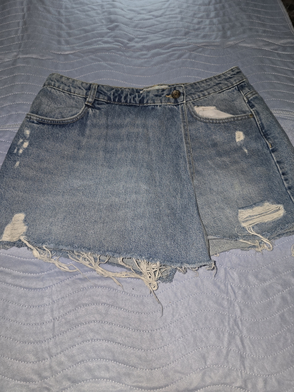 Zara Light Blue Distressed Denim Mini Skirt